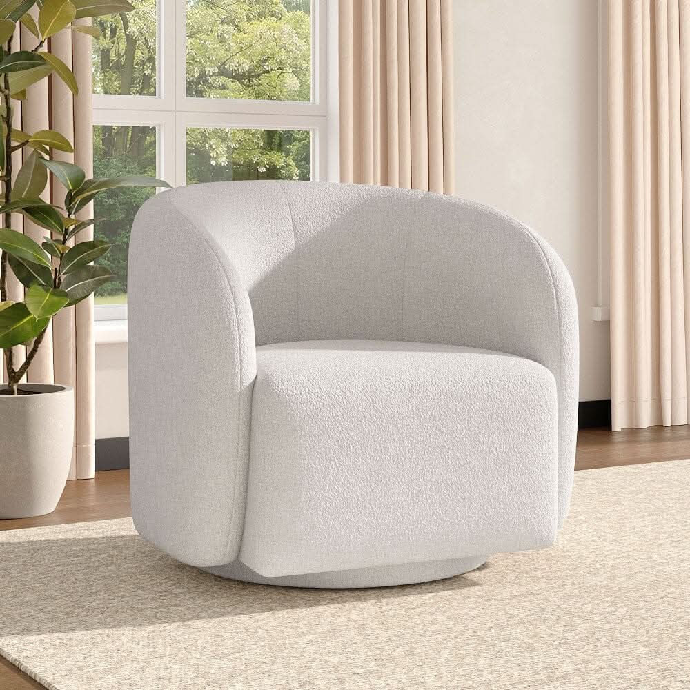 Curved Teddy Fleece Swivel Accent Chair