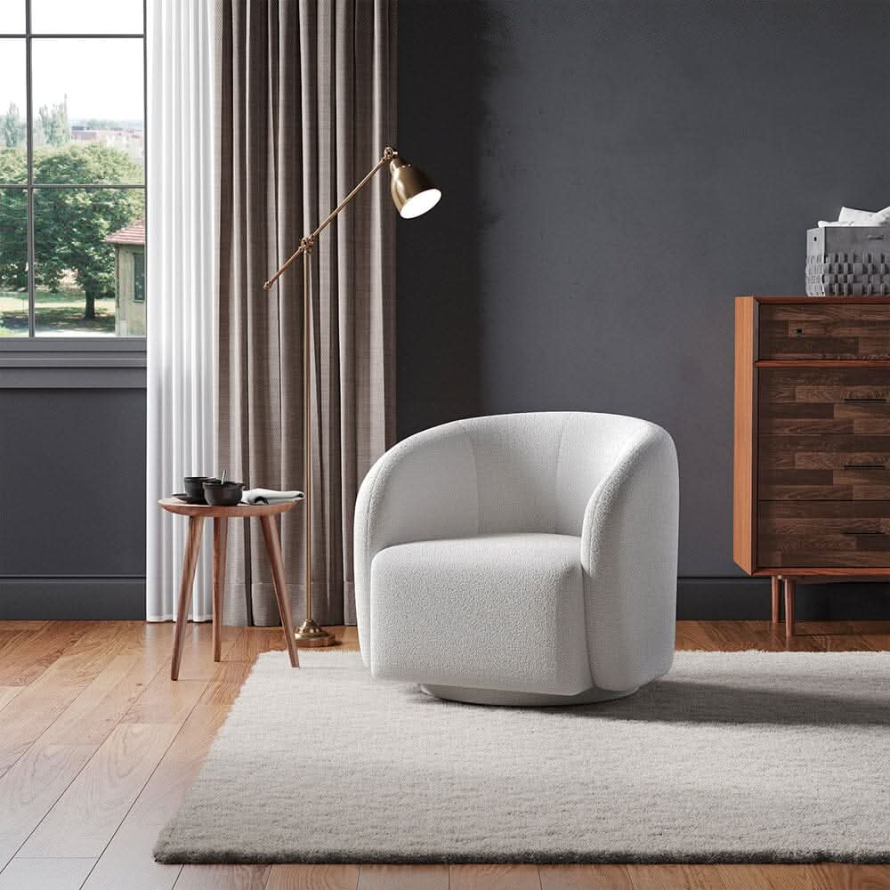 Curved Teddy Fleece Swivel Accent Chair