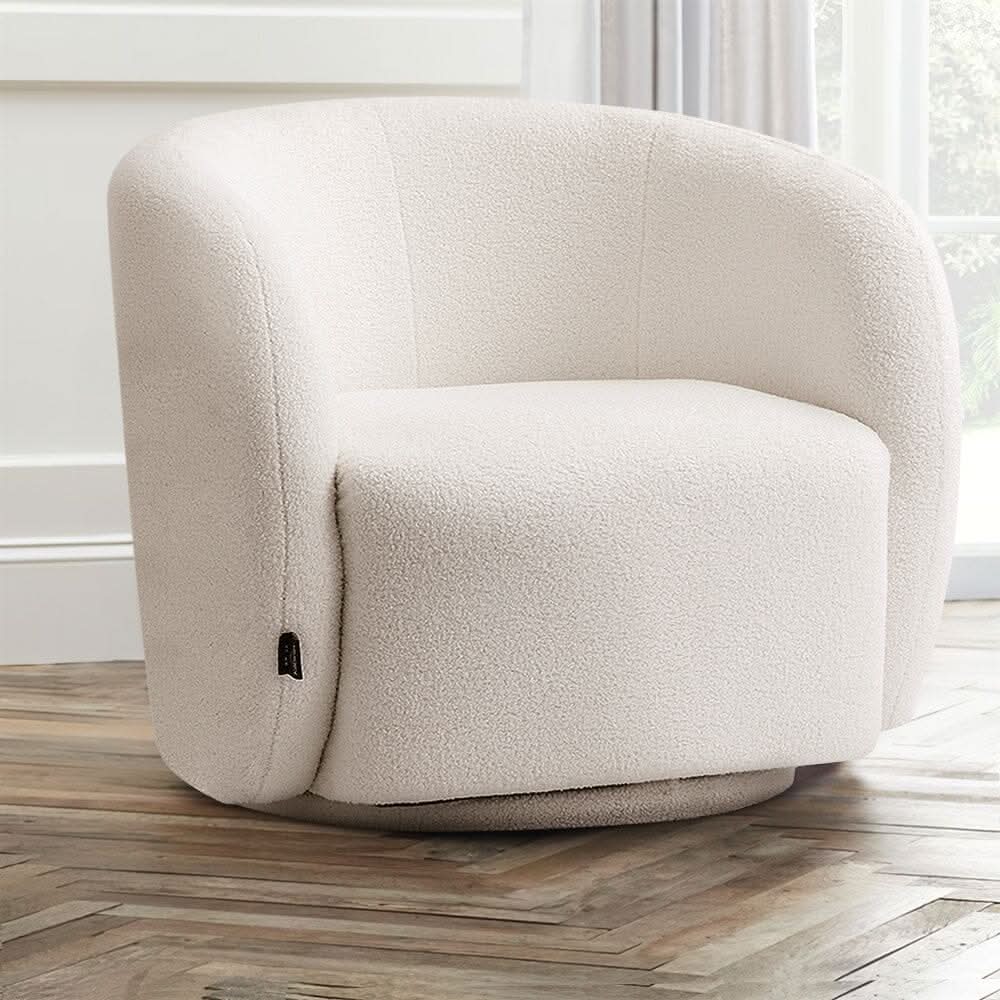 Curved Teddy Fleece Swivel Accent Chair