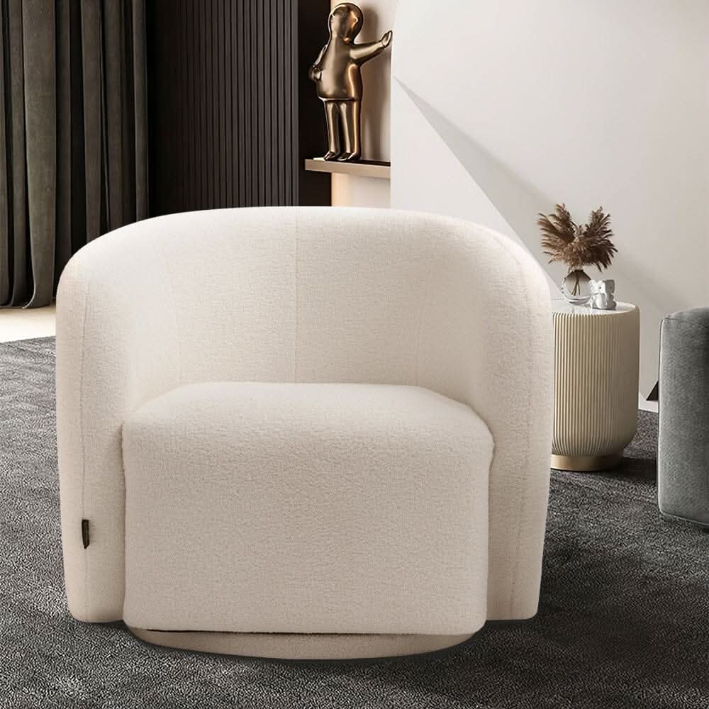 Curved Teddy Fleece Swivel Accent Chair