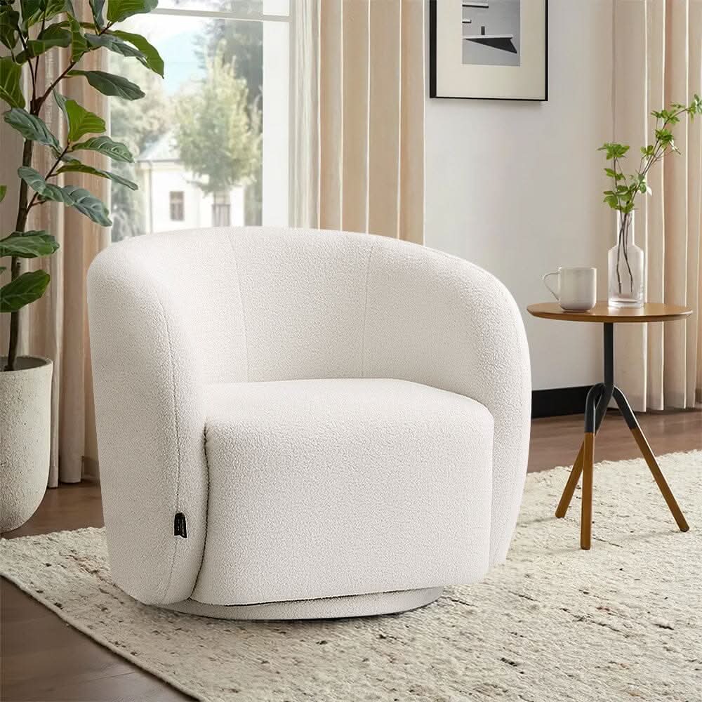 Curved Teddy Fleece Swivel Accent Chair