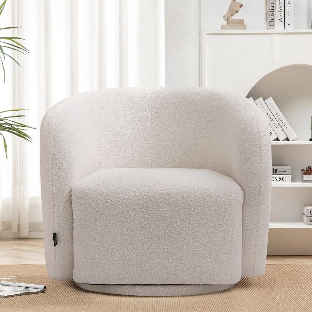 Curved Teddy Fleece Swivel Accent Chair