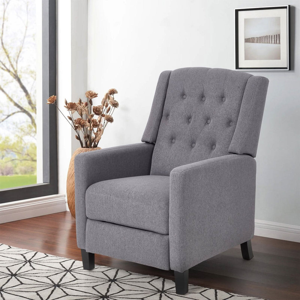 Single Recliner Sofa Chair Adjustable 140° Grey Fine Linen Wood Legs