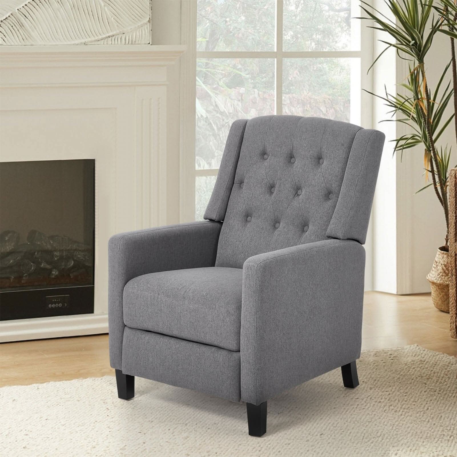 Single Recliner Sofa Chair Adjustable 140° Grey Fine Linen Wood Legs