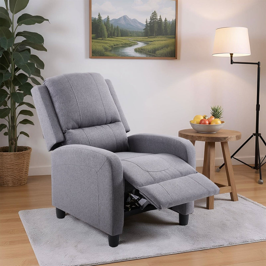 Single Recliner Sofa Chair Adjustable 140° Black Plastic Legs Compact UK Design