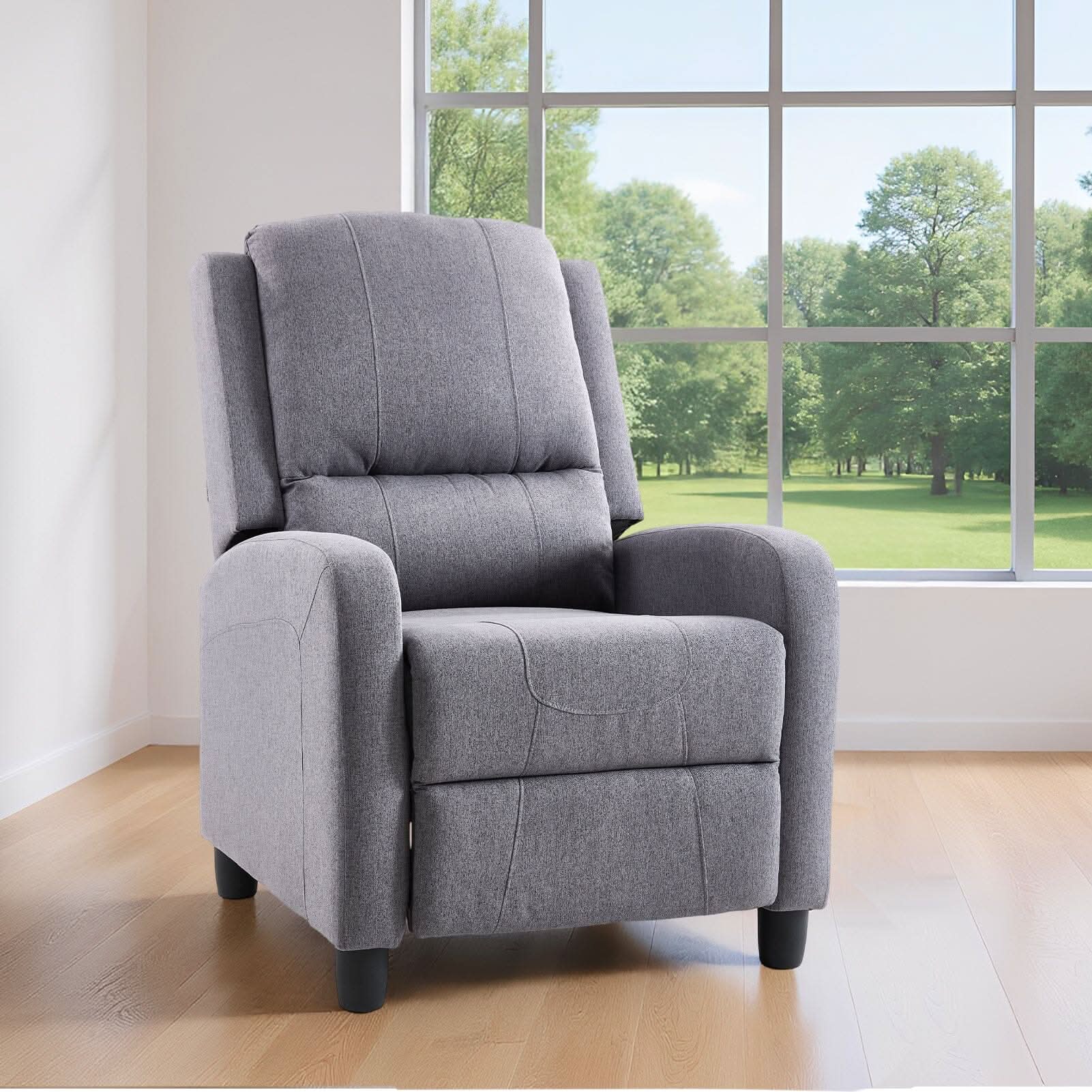 Single Recliner Sofa Chair Adjustable 140° Black Plastic Legs Compact UK Design