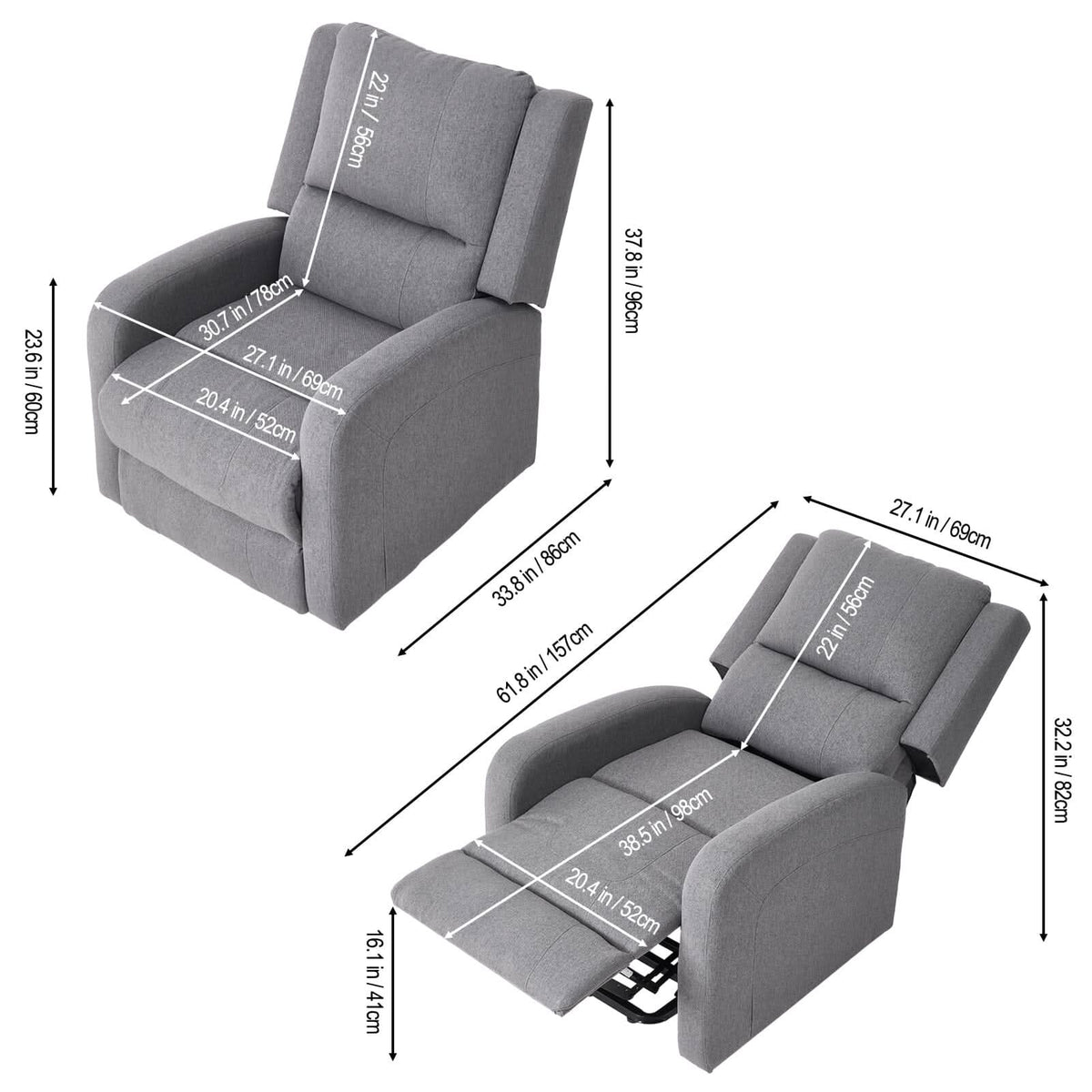 Single Power Sofa Heated Massage Lift 140° Recline 7 Frame Dual Fabric