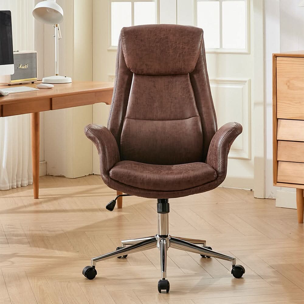 Retro PU Leather Executive Office Chair with Chrome Base