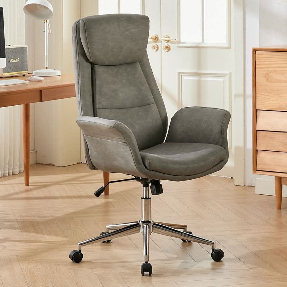 Retro PU Leather Executive Office Chair with Chrome Base