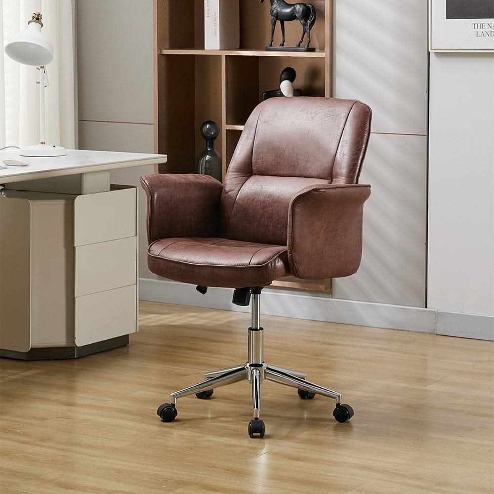 Mid-Back Office Chair with Chrome Base (Retro PU Leather / Chenille)