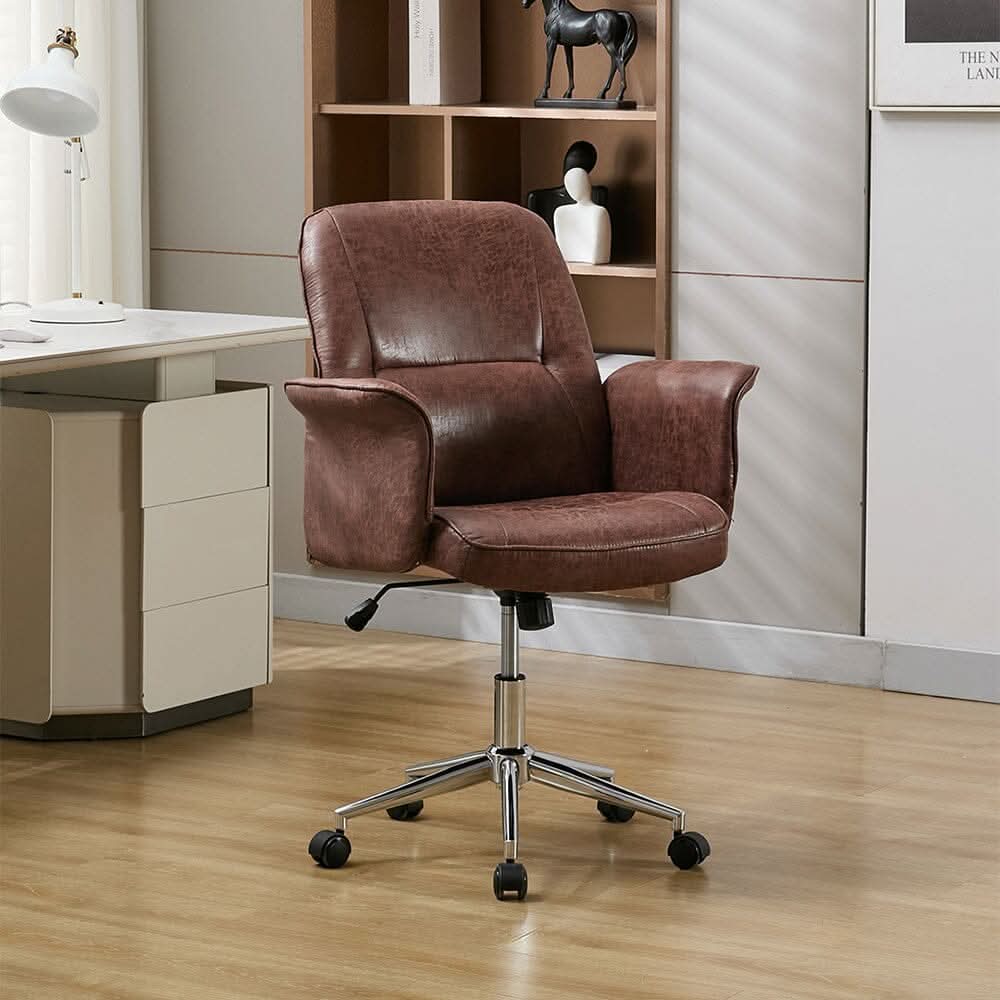 Mid-Back Office Chair with Chrome Base (Retro PU Leather / Chenille)