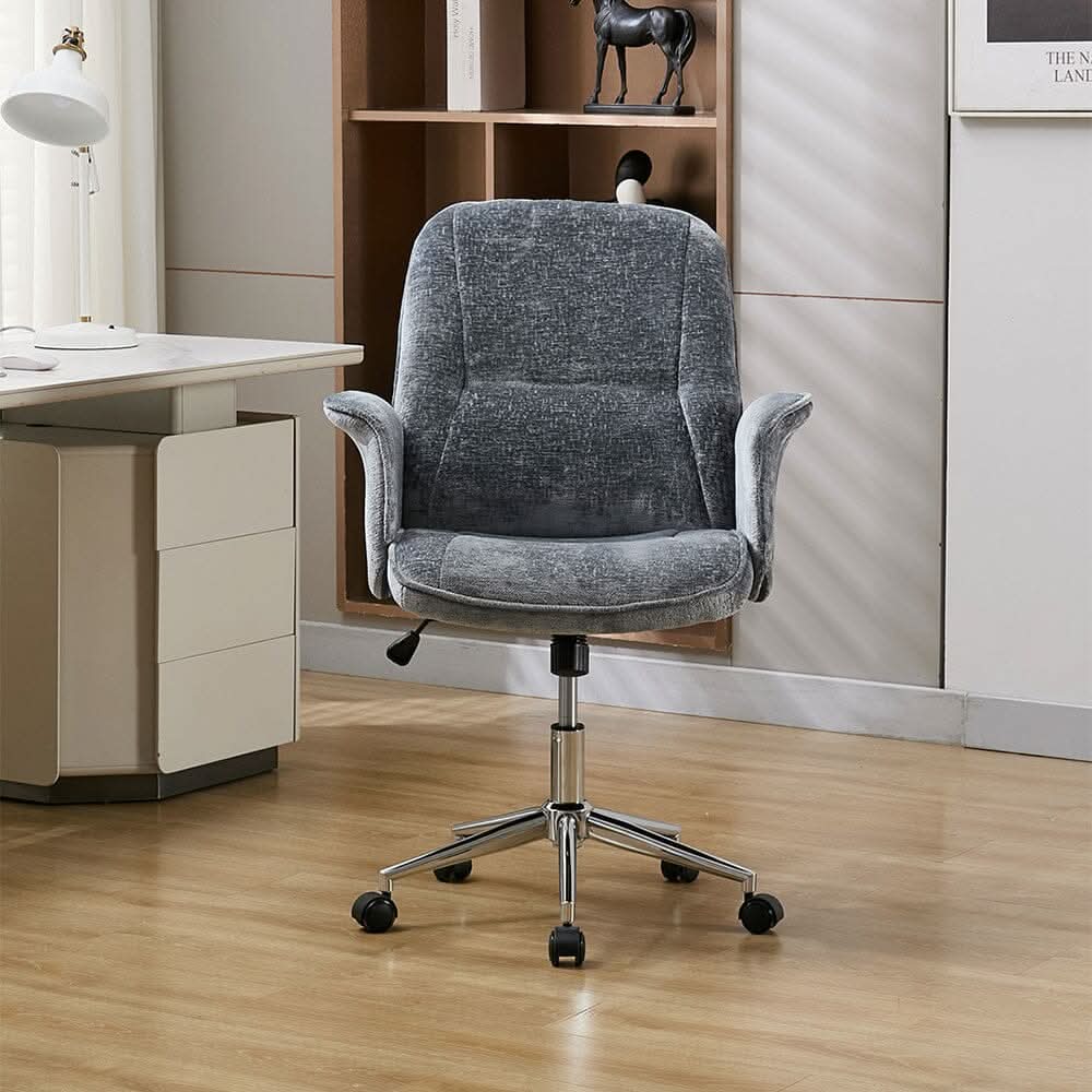 Mid-Back Office Chair with Chrome Base (Retro PU Leather / Chenille)