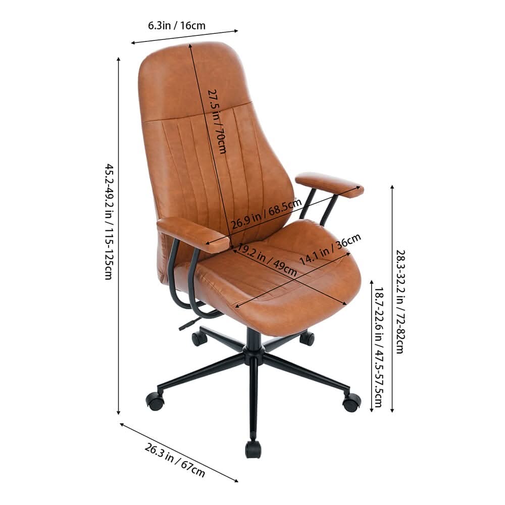 Retro PU Leather Executive Office Chair with Matte Black Frame