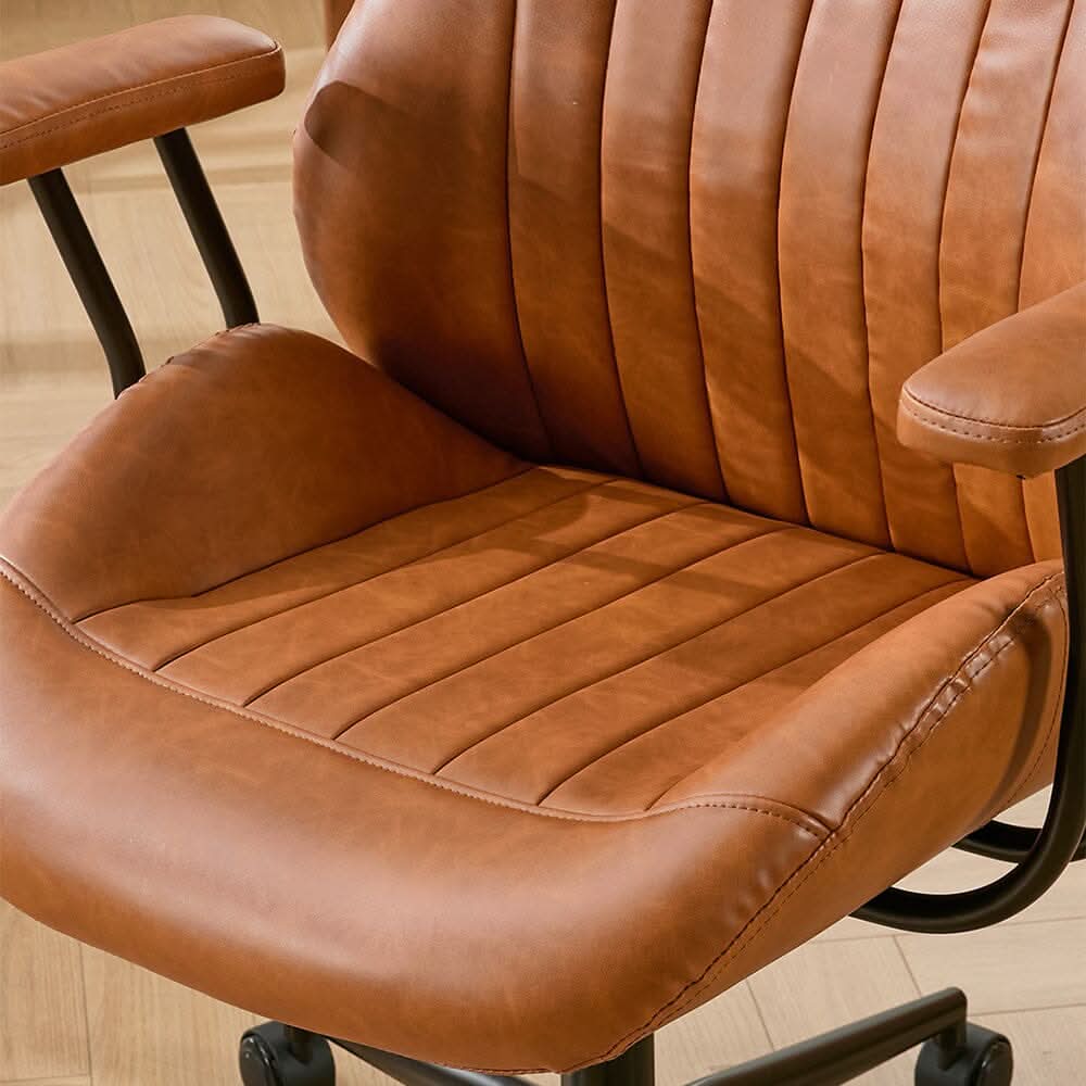Retro PU Leather Executive Office Chair with Matte Black Frame