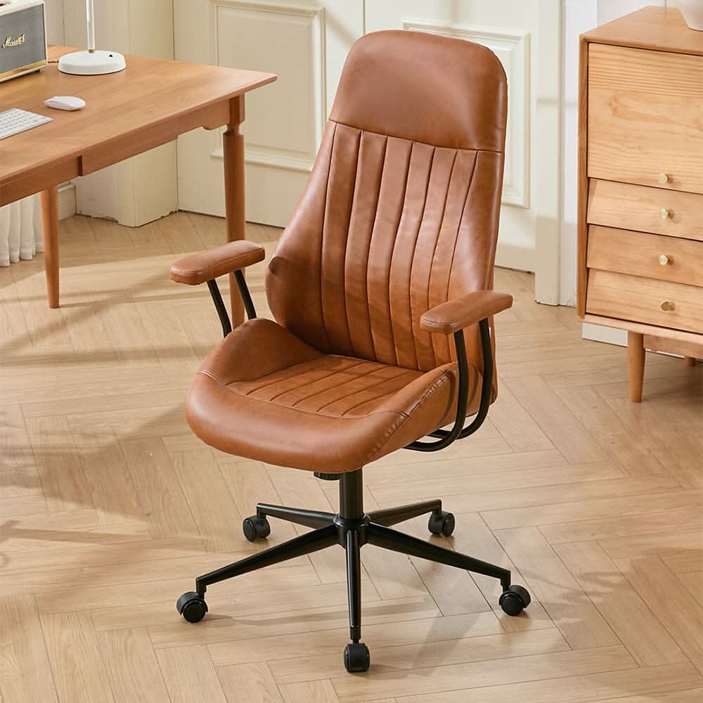Retro PU Leather Executive Office Chair with Matte Black Frame