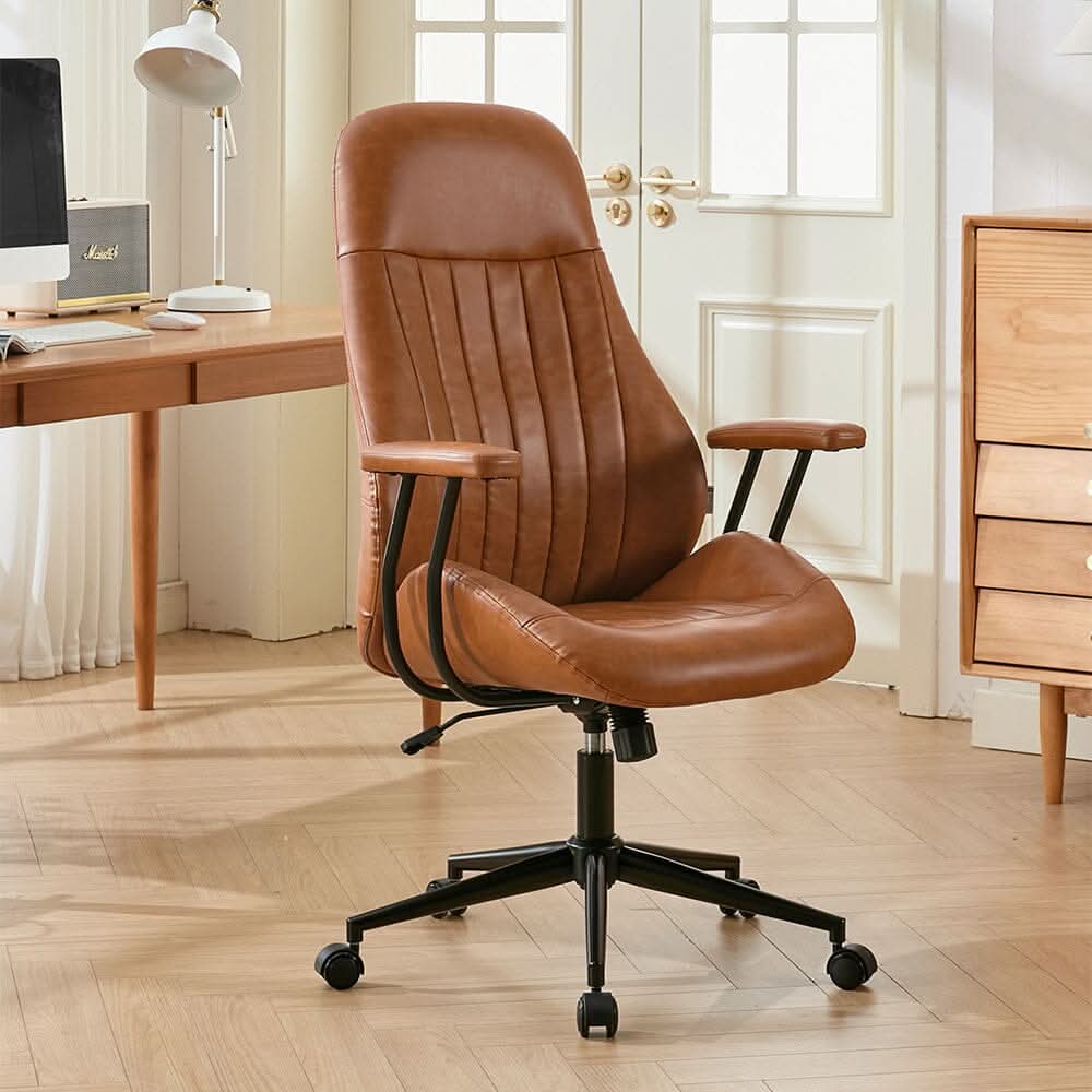 Retro PU Leather Executive Office Chair with Matte Black Frame