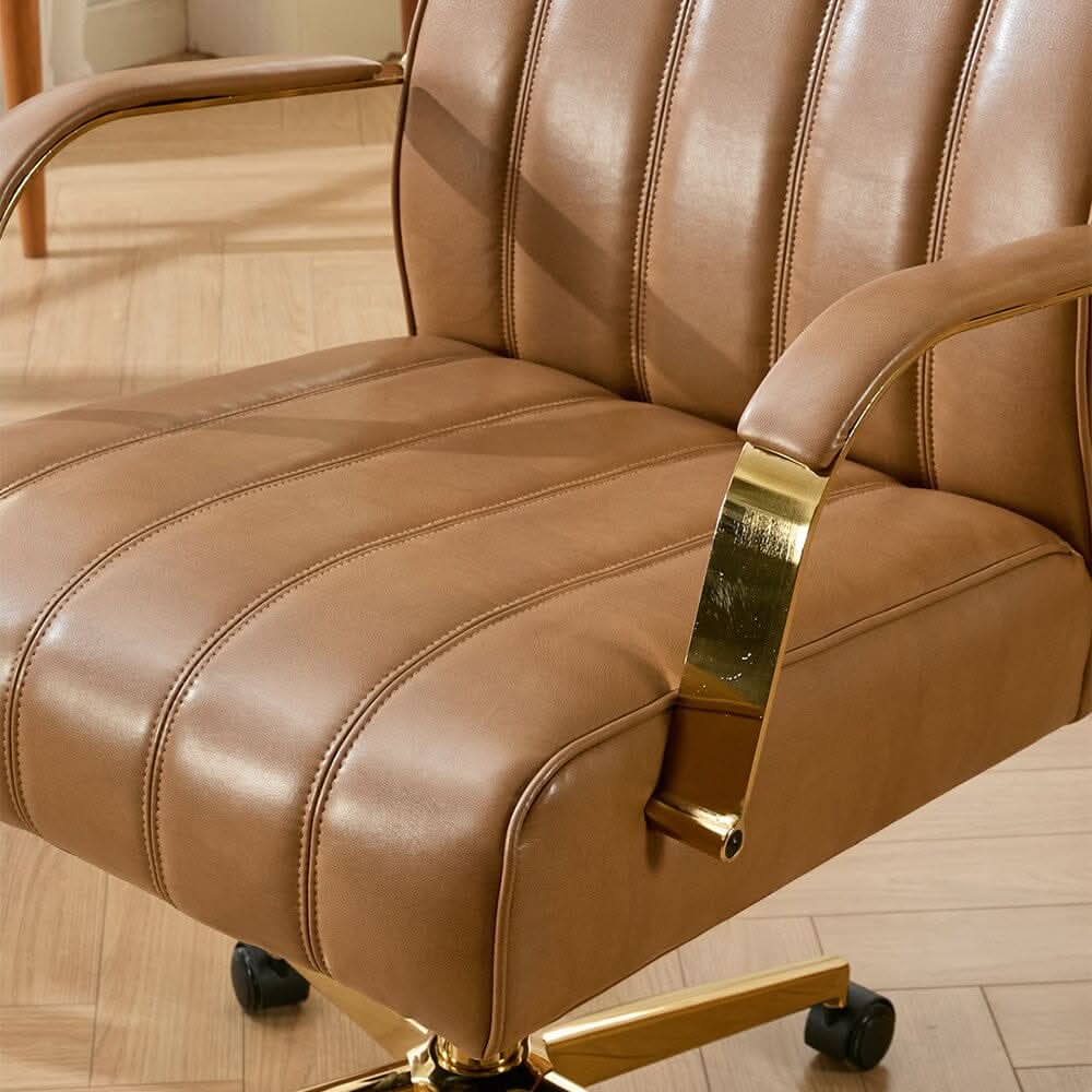Vertical Stitched PU Office Chair with Gold Frame