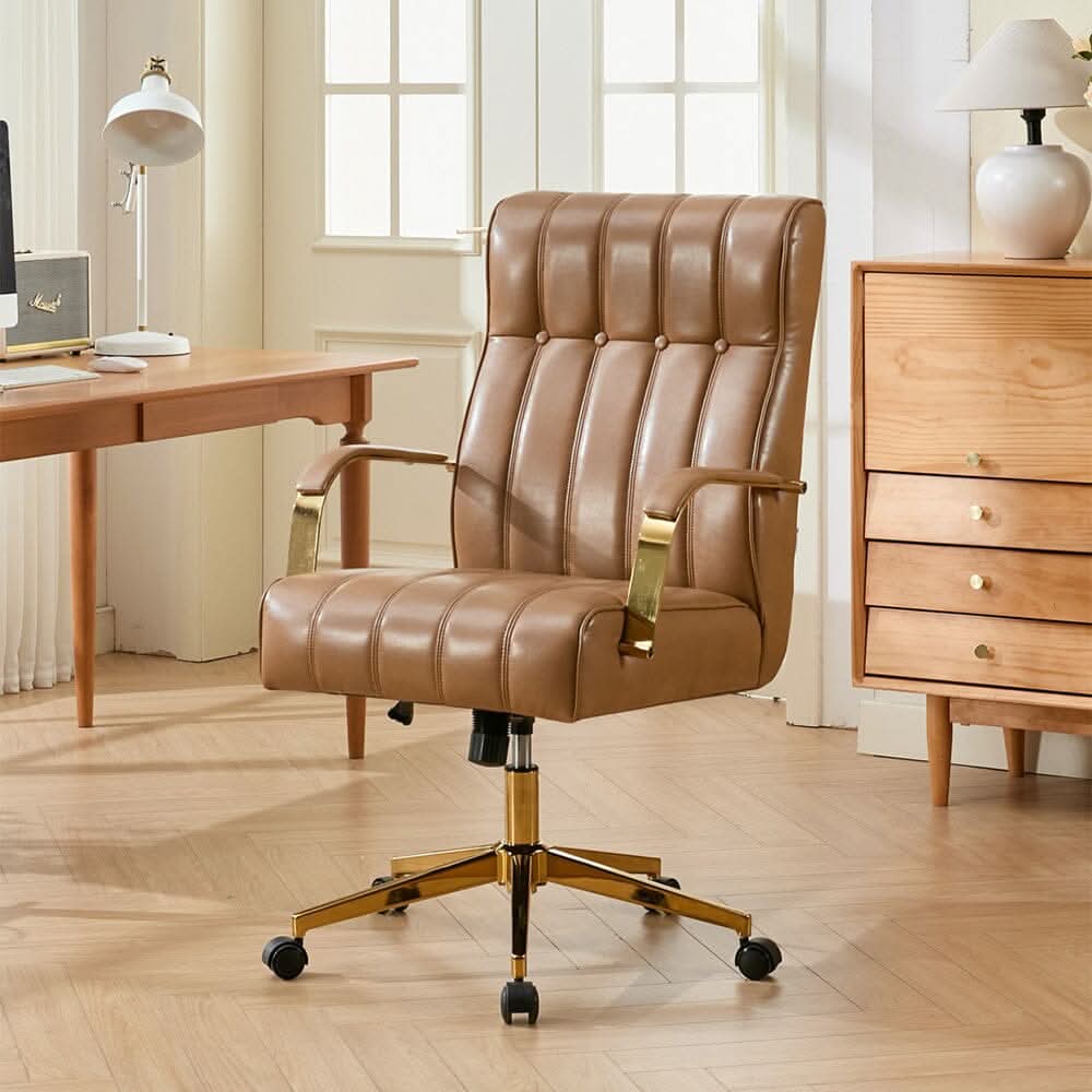 Vertical Stitched PU Office Chair with Gold Frame