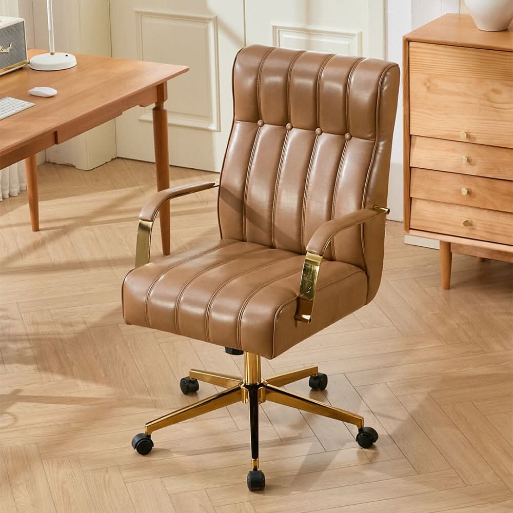 Vertical Stitched PU Office Chair with Gold Frame