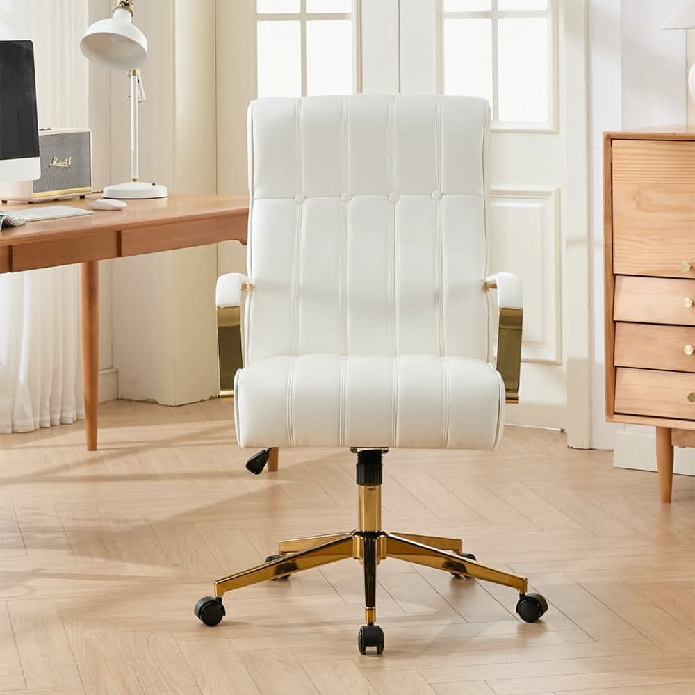 Vertical Stitched PU Office Chair with Gold Frame