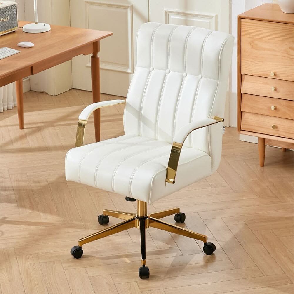 Vertical Stitched PU Office Chair with Gold Frame