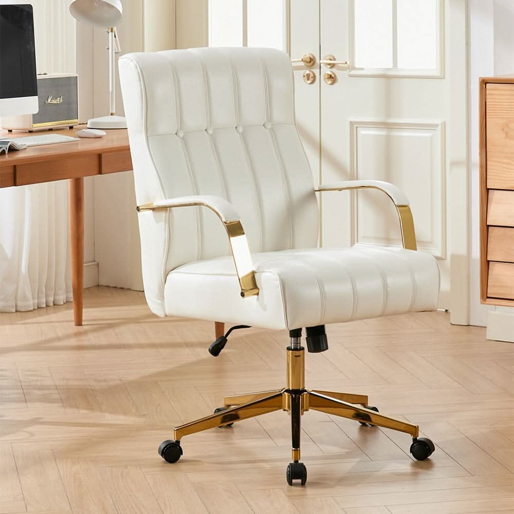 Vertical Stitched PU Office Chair with Gold Frame