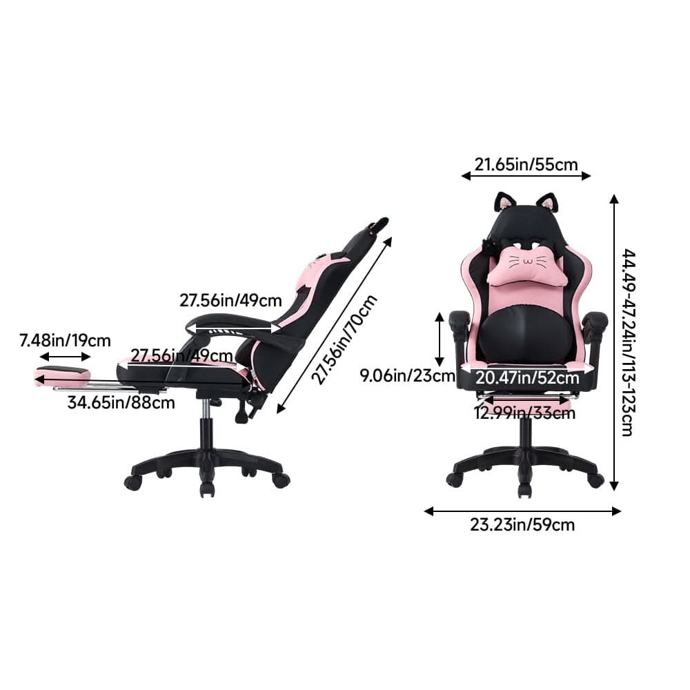 Ergonomic Gaming Chair Reclining PVC Office Chair With Footrest & Massage Lumbar Support