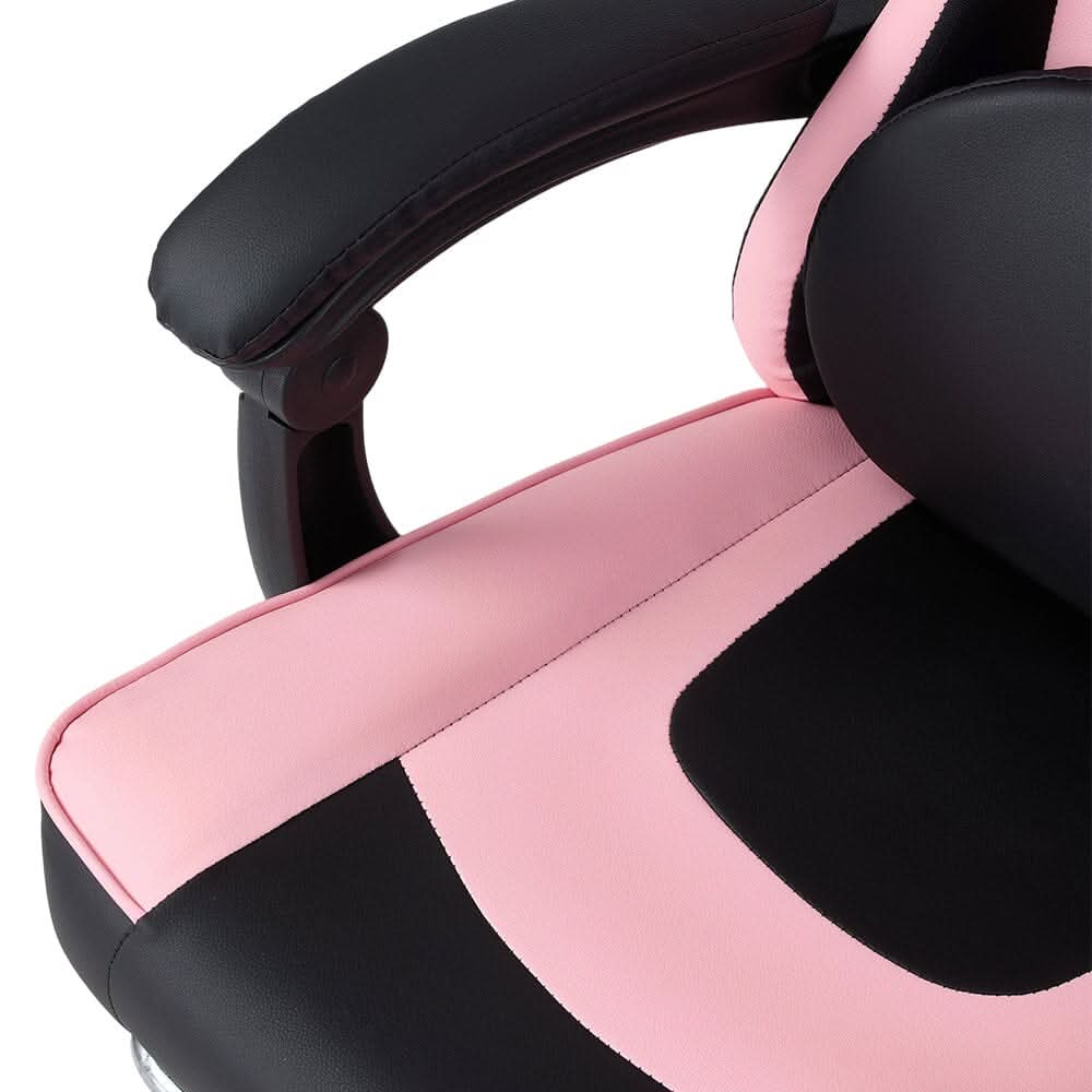 Ergonomic Gaming Chair Reclining PVC Office Chair With Footrest & Massage Lumbar Support