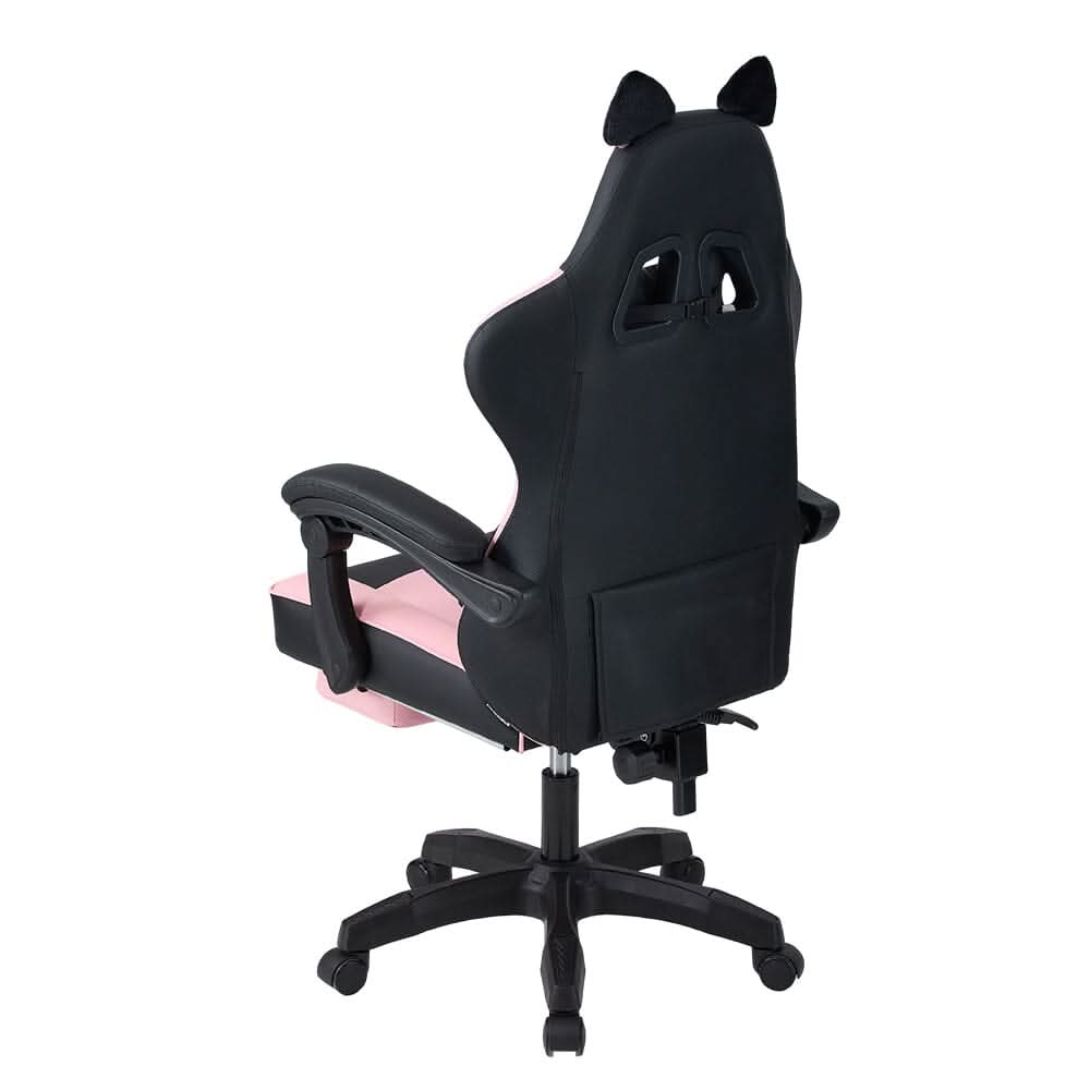 Ergonomic Gaming Chair Reclining PVC Office Chair With Footrest & Massage Lumbar Support