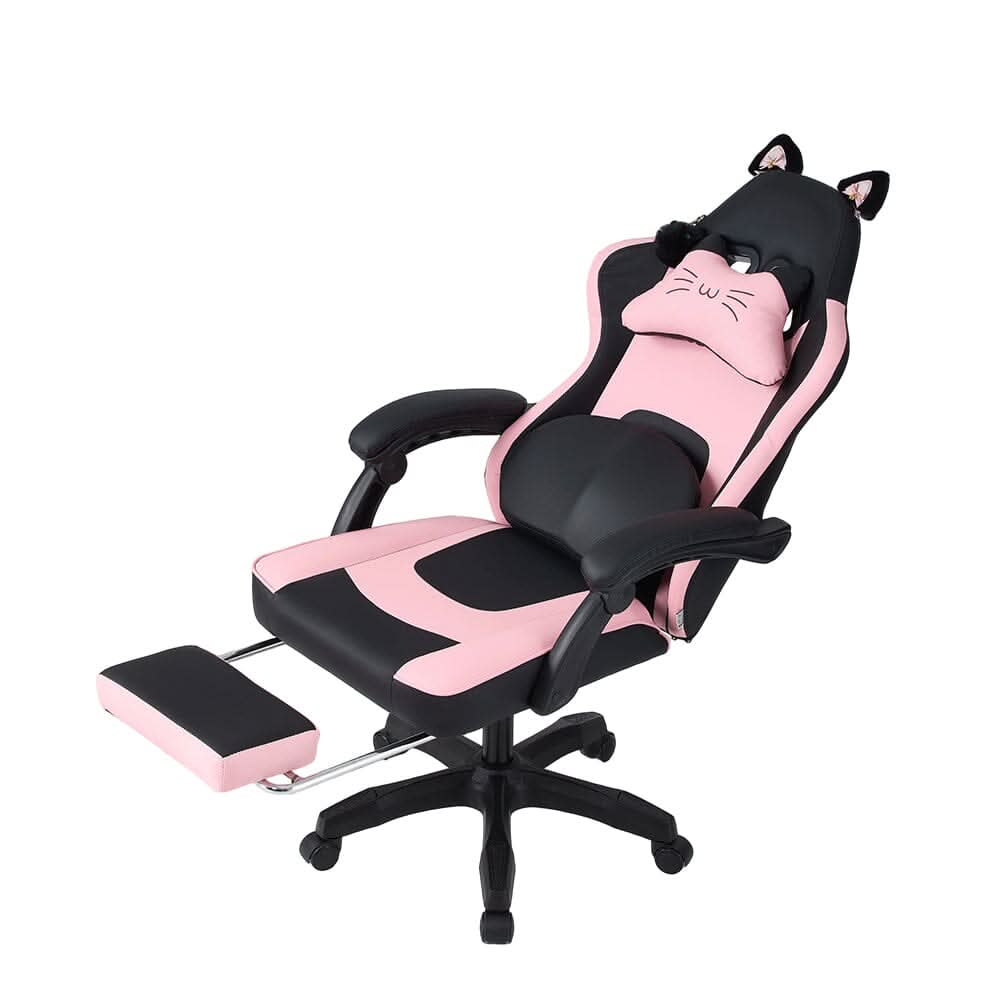 Ergonomic Gaming Chair Reclining PVC Office Chair With Footrest & Massage Lumbar Support