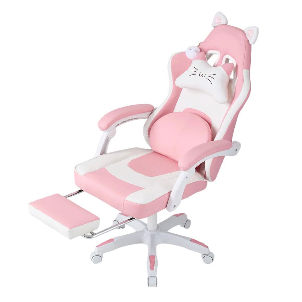 Ergonomic Gaming Chair Reclining PVC Office Chair With Footrest & Massage Lumbar Support