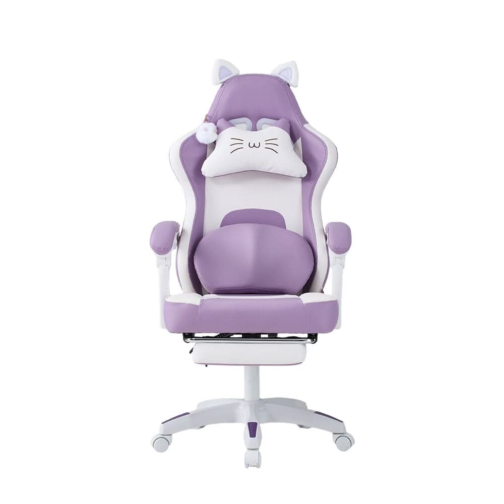 Ergonomic Gaming Chair Reclining PVC Office Chair With Footrest & Massage Lumbar Support