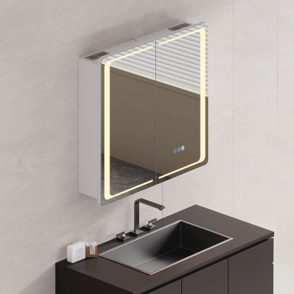 50x70cm / 65x60cm LED Bathroom Mirror Cabinet with Bluetooth & Fog-Free Technology