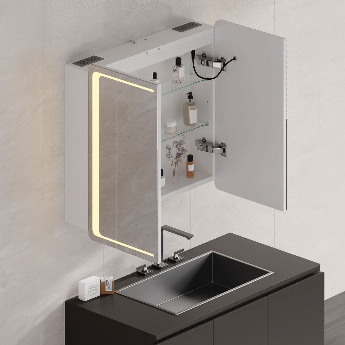 50x70cm / 65x60cm LED Bathroom Mirror Cabinet with Bluetooth & Fog-Free Technology