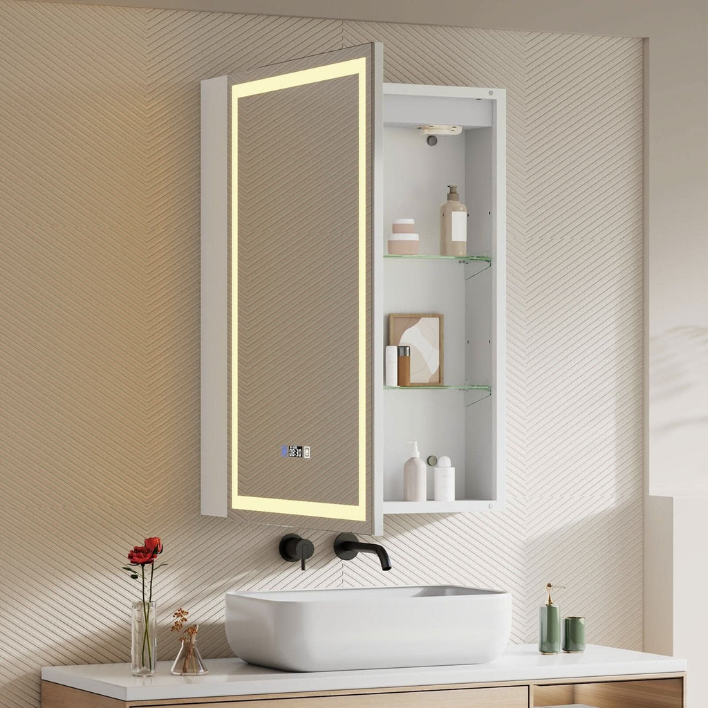 50x70cm / 65x60cm LED Bathroom Mirror Cabinet with Bluetooth & Fog-Free Technology