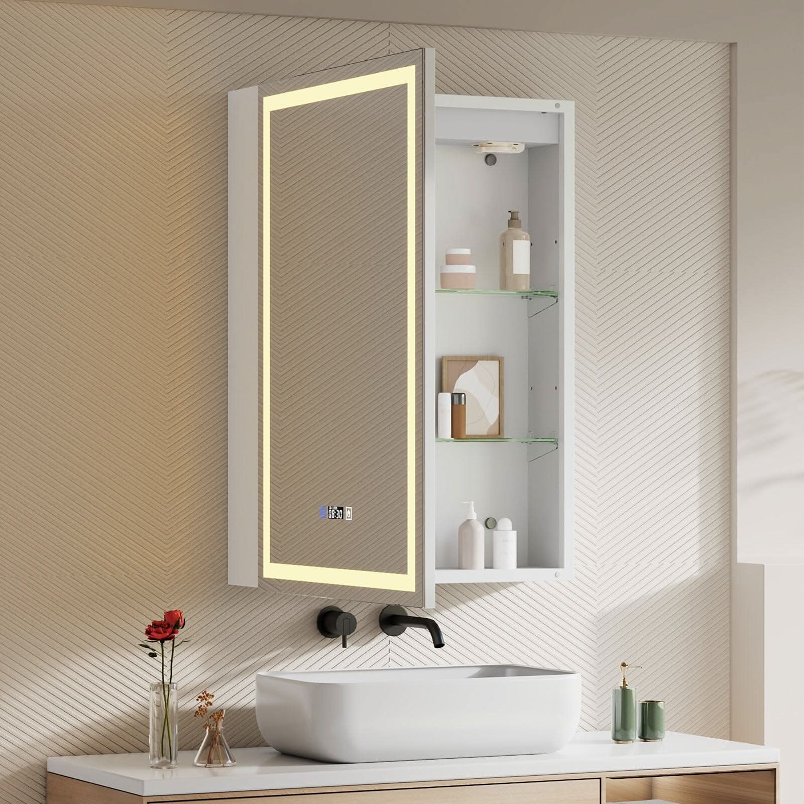 50x70cm / 65x60cm LED Bathroom Mirror Cabinet with Bluetooth & Fog-Free Technology