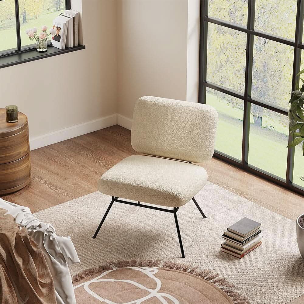 H 80cm Faux Wool Cocktail Chair Metal Frame Occasional Chair