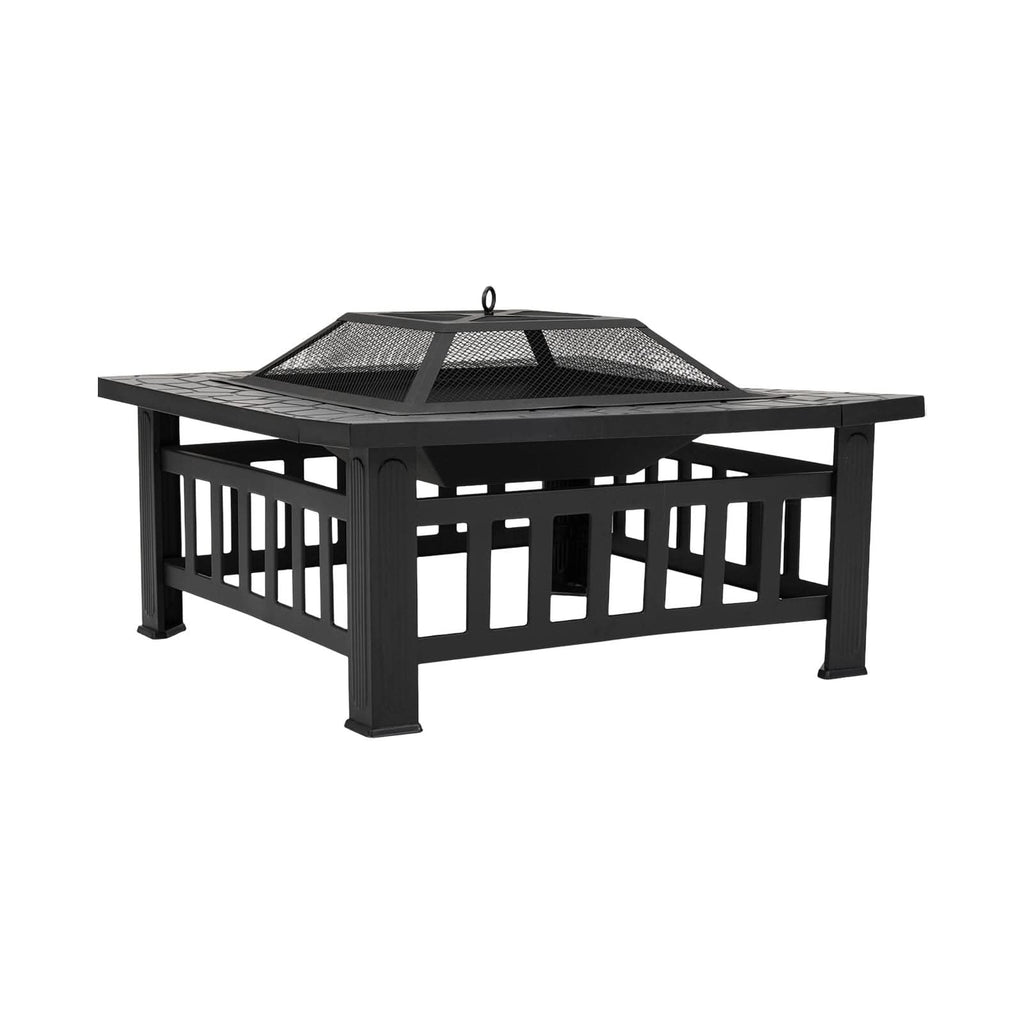 80cm Portable Square Fire Pit & BBQ Grill | Garden Fire Bowl for Camping & Patio