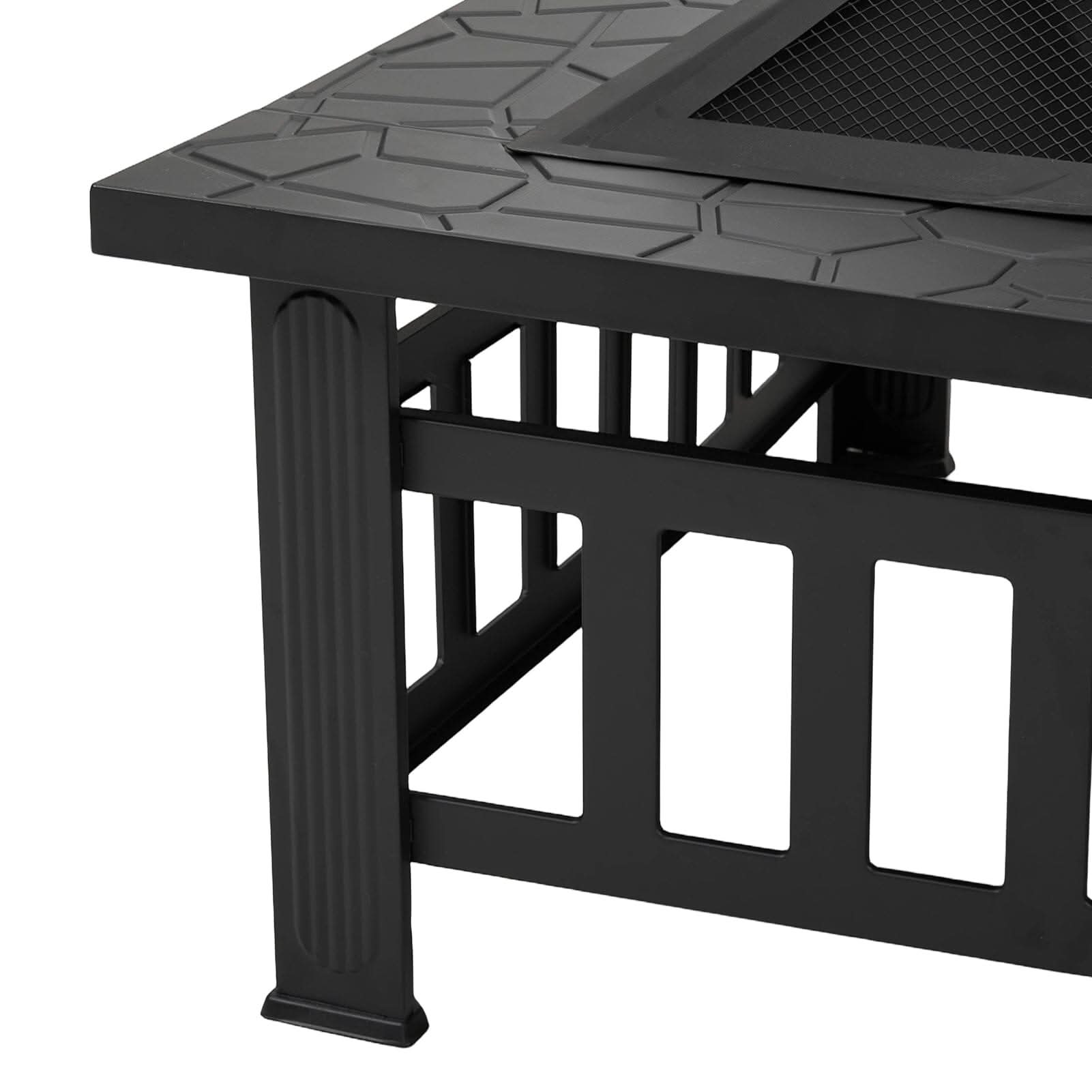 80cm Portable Square Fire Pit & BBQ Grill | Garden Fire Bowl for Camping & Patio