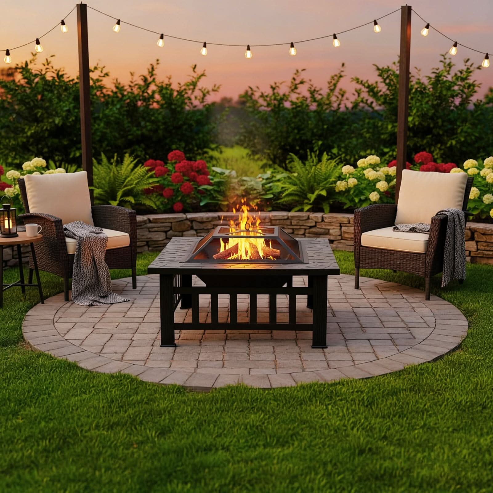 80cm Portable Square Fire Pit & BBQ Grill | Garden Fire Bowl for Camping & Patio