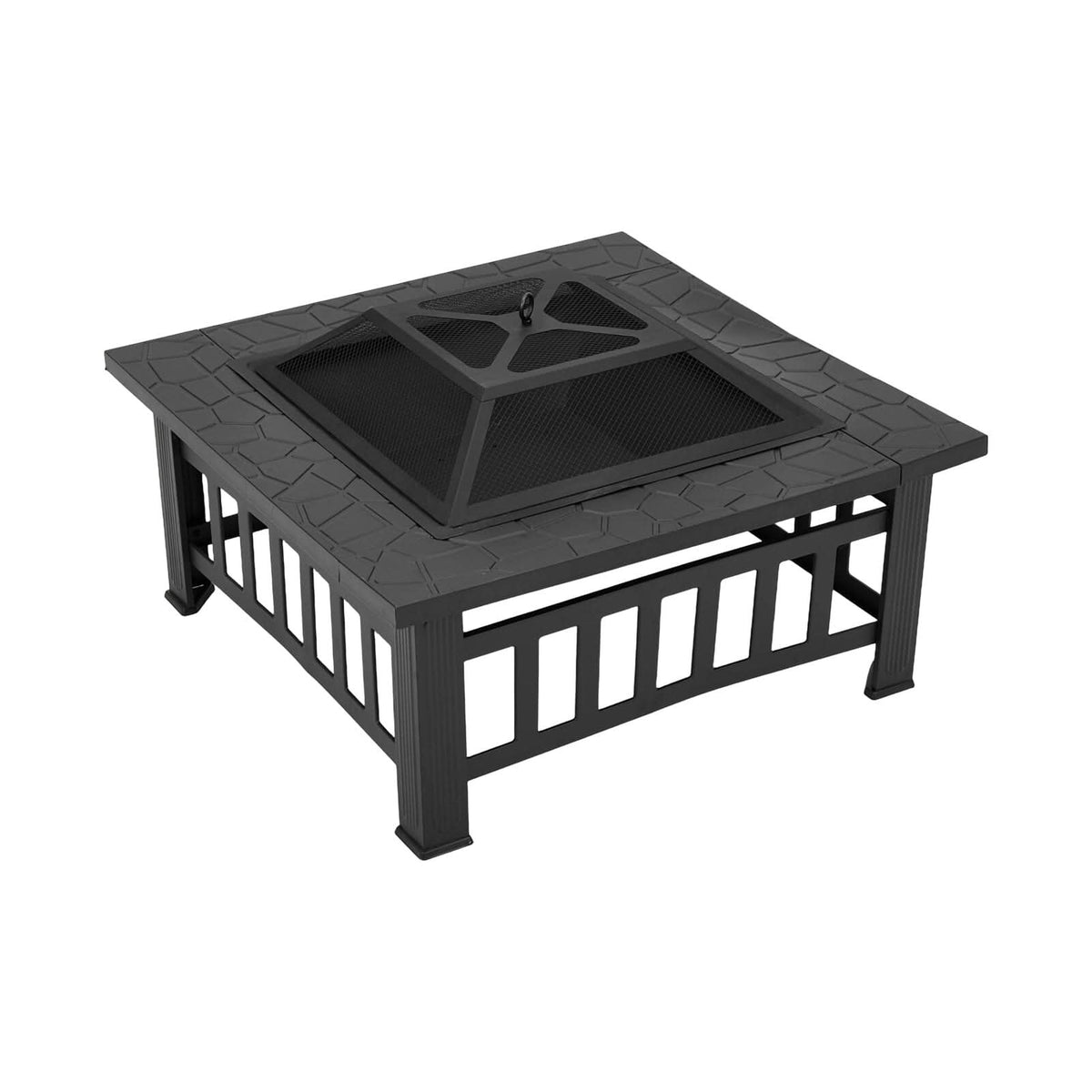 80cm Portable Square Fire Pit & BBQ Grill | Garden Fire Bowl for Camping & Patio