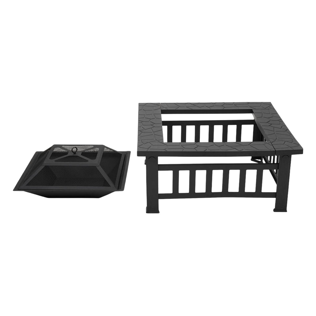 80cm Portable Square Fire Pit & BBQ Grill | Garden Fire Bowl for Camping & Patio