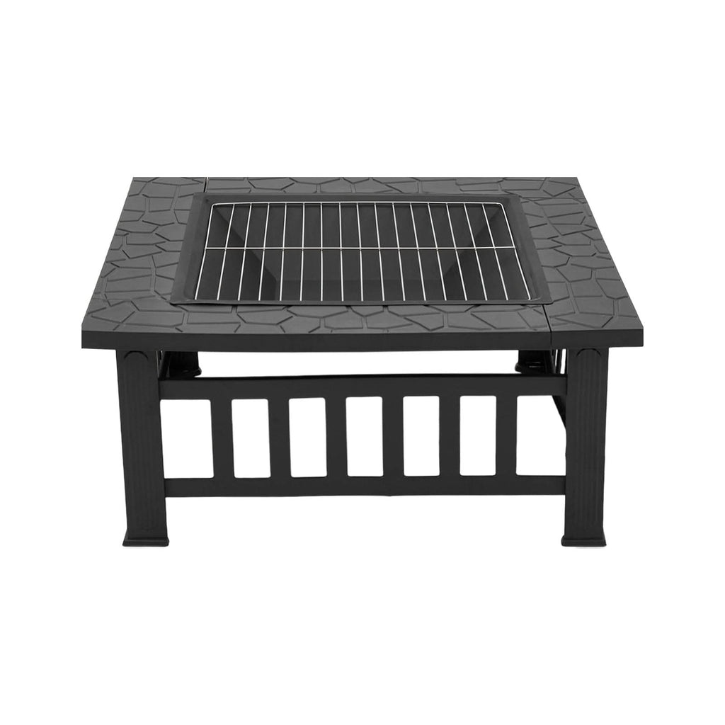 80cm Portable Square Fire Pit & BBQ Grill | Garden Fire Bowl for Camping & Patio