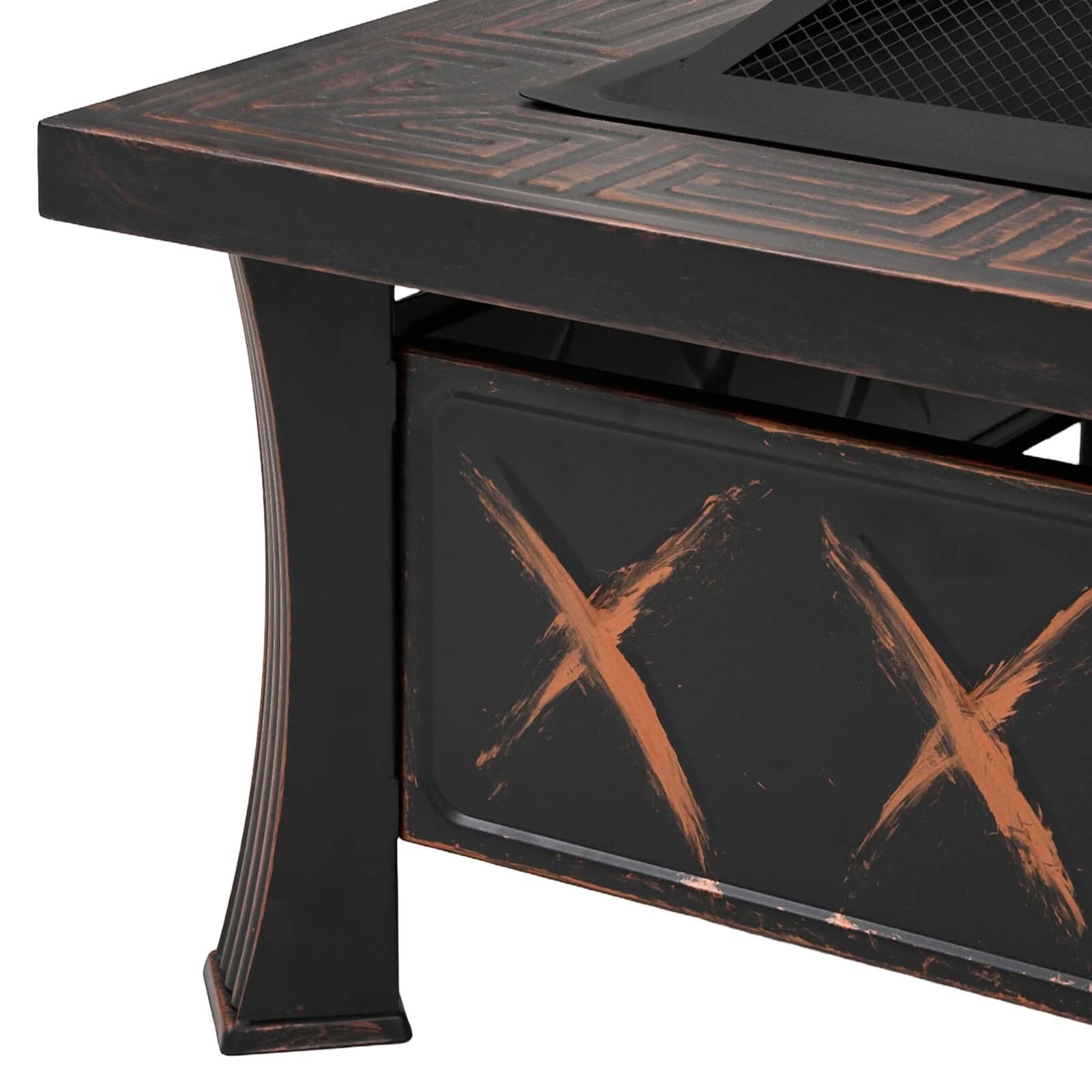 80cm Vintage-Style Outdoor Fire Pit & BBQ Grill | Square Fire Bowl for Garden & Camping
