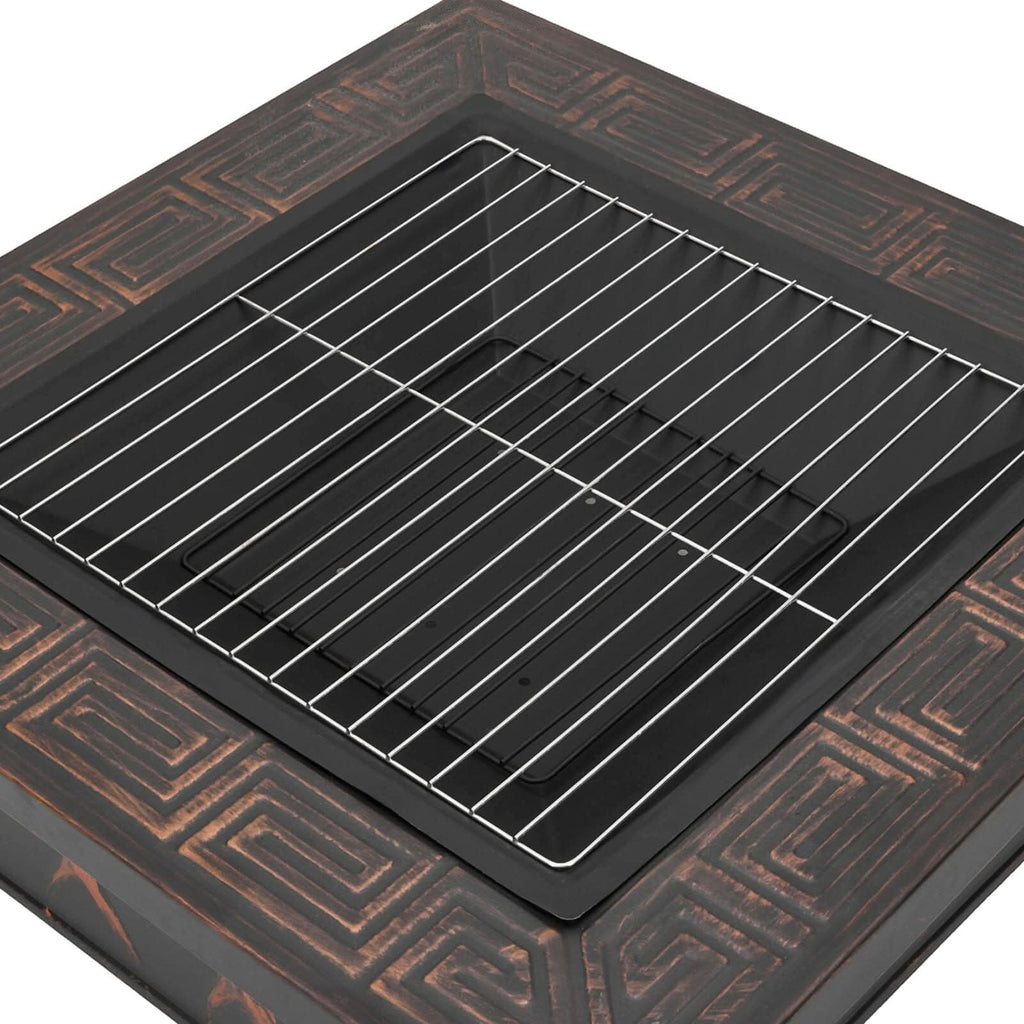 80cm Vintage-Style Outdoor Fire Pit & BBQ Grill | Square Fire Bowl for Garden & Camping