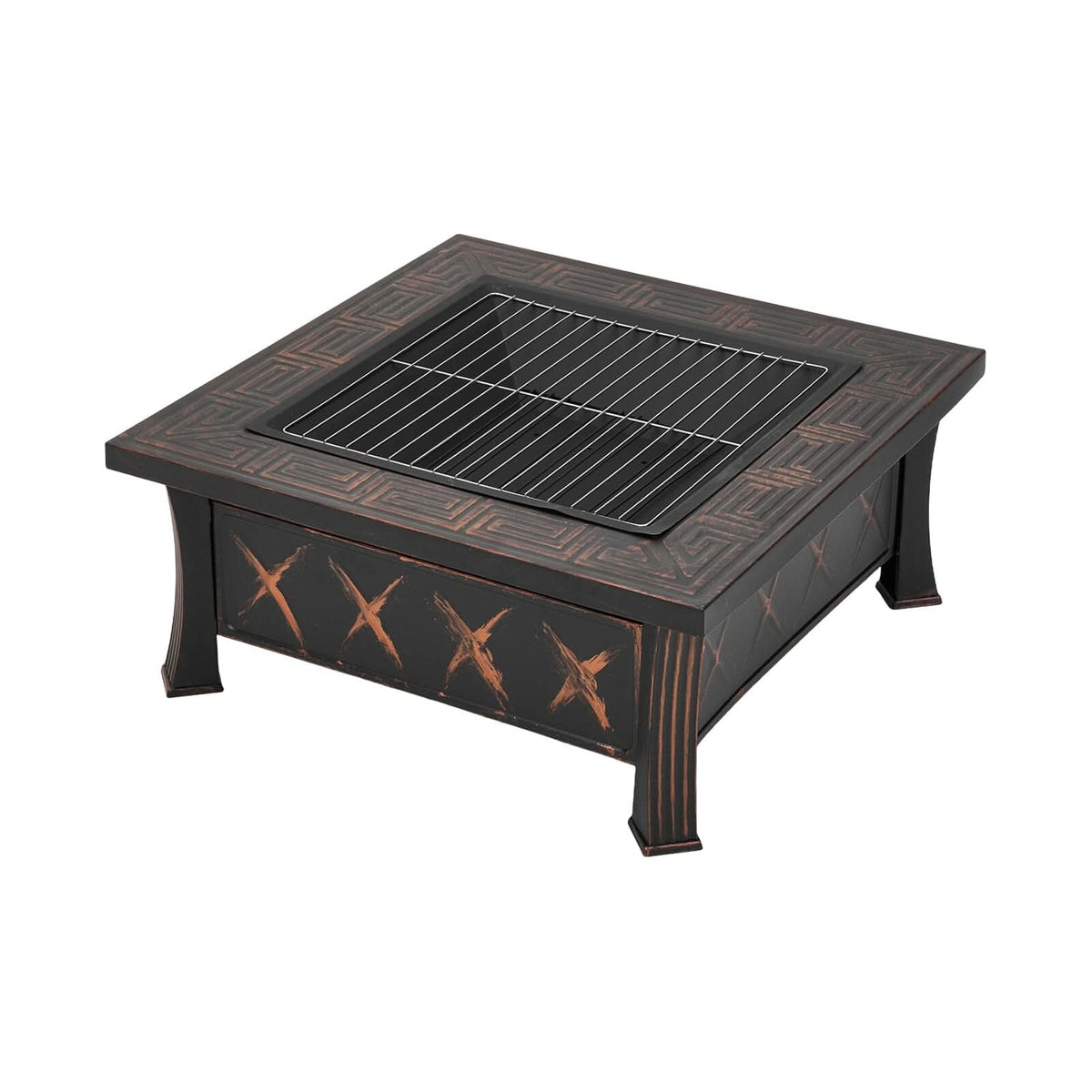 80cm Vintage-Style Outdoor Fire Pit & BBQ Grill | Square Fire Bowl for Garden & Camping