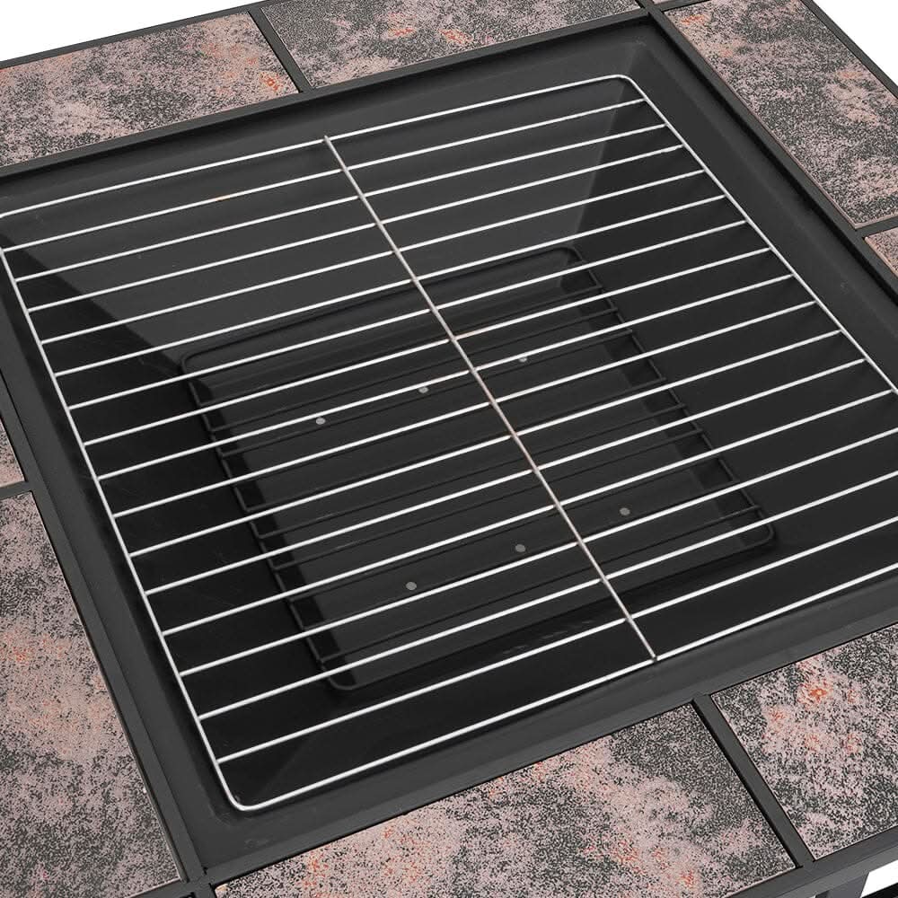 83cm Vintage Brown Fire Pit & BBQ Grill | Square Outdoor Fire Bowl for Garden & Camping