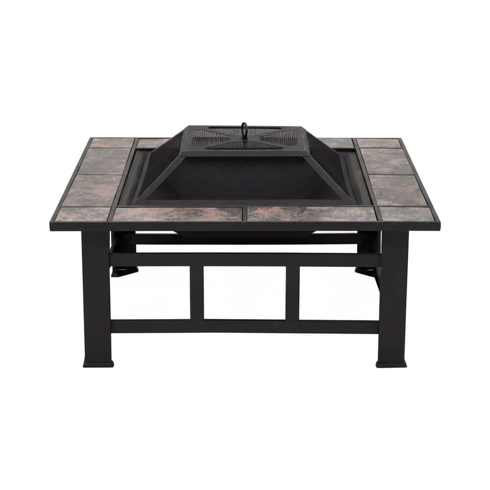 83cm Vintage Brown Fire Pit & BBQ Grill | Square Outdoor Fire Bowl for Garden & Camping