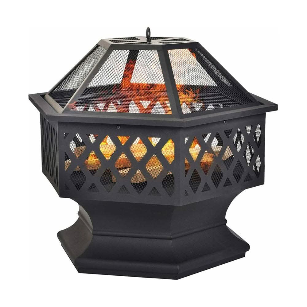 70cm Hexagonal Outdoor Fire Pit & BBQ Grill