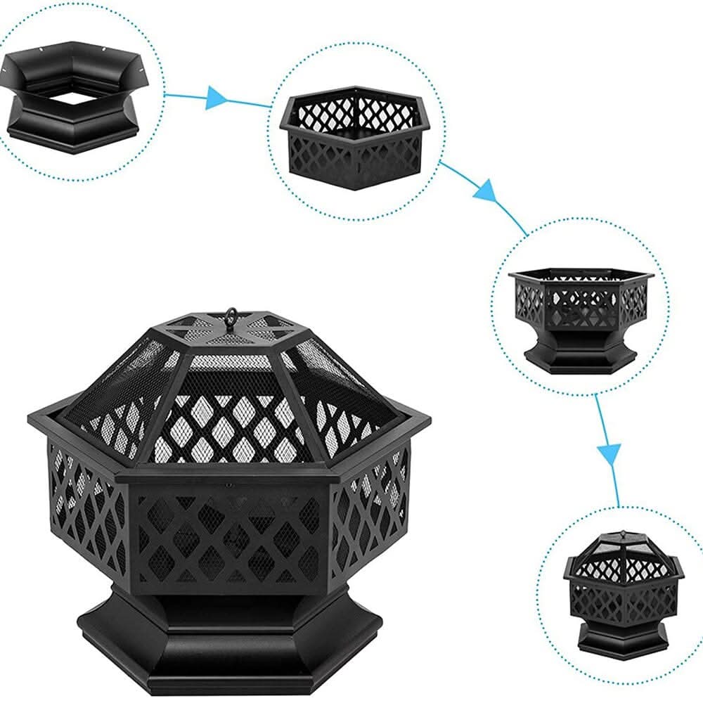 70cm Hexagonal Outdoor Fire Pit & BBQ Grill